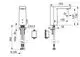 HANSAA Waschtischbatterie mit einem rechten Auslauf und seitlichem Bedienfeld. Technische Details und Maße sind im Diagramm dargestellt.